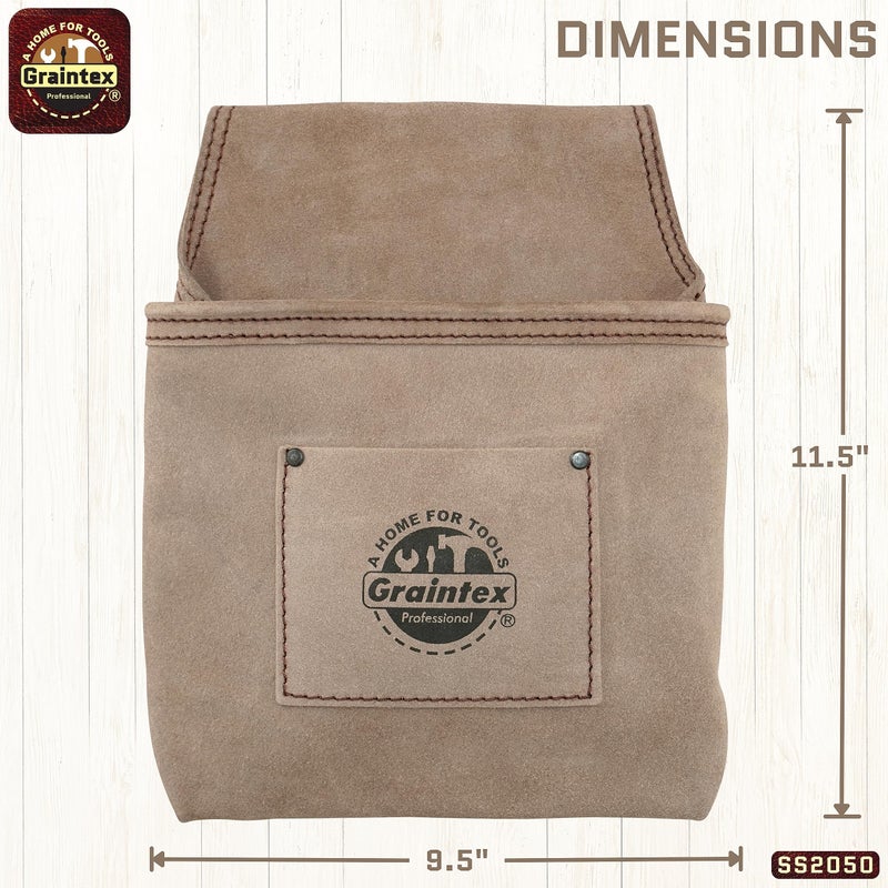 Graintex SS2050 One Pocket Nail & Tool Pouch Beige Color Suede Leather for Constructors, Electricians, Plumbers, Handymen - Image 3